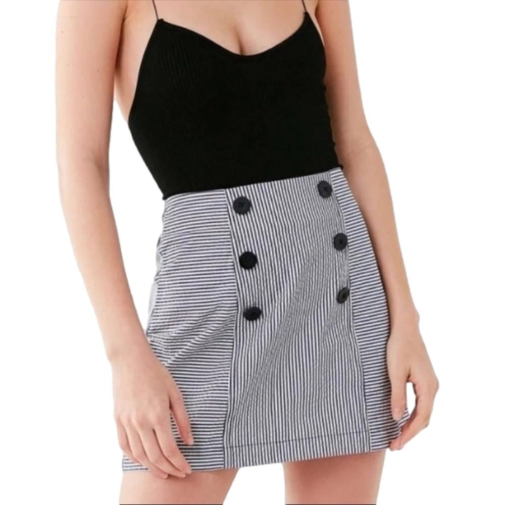 Urban Outfitters White and Navy Stripe Mini Skirt